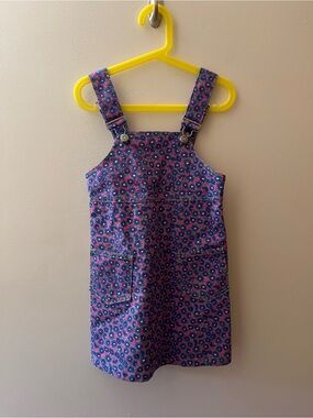 VTG UFO denim Floral Pinafore Dress - Purple Pink Print